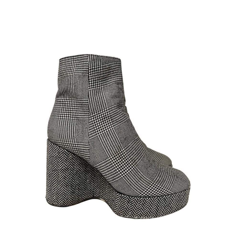 Robert Clergerie Belent Platform Y2K Bootie Black White Houndstooth Womens 38.5